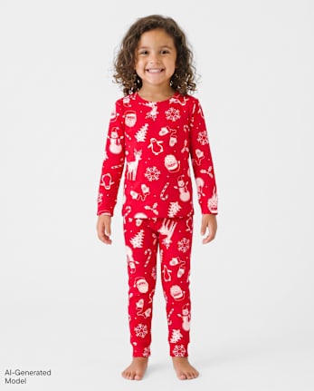 Pyjamas en coton ajustés assortis pour bébés et jeunes enfants, motif Noël familial - RED GUMBALL