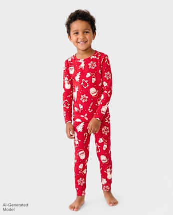 Baby And Toddler Matching Family Christmas Icon Snug Fit Cotton Pajamas - RED GUMBALL