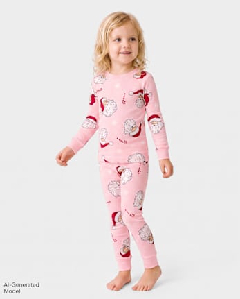 Baby And Toddler Girls Matching Family Santa Snug Fit Cotton Pajamas - SIMPLE PINK