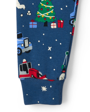 Baby And Toddler Boys Glow Christmas Construction Vehicle Snug Fit Cotton Pajamas
