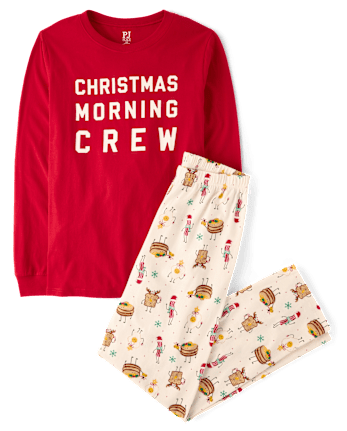 Adult Matching Family Christmas Morning Crew Cotton Pajamas - HALO WHITE