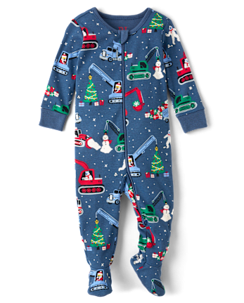 Baby And Toddler Boys Christmas Construction Vehicle Snug Fit Cotton Footed One Piece Pajamas - MYSTIC FALLS