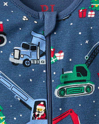 Baby And Toddler Boys Christmas Construction Vehicle Snug Fit Cotton Footed One Piece Pajamas - MYSTIC FALLS