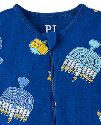 Baby And Toddler Matching Family Hanukkah Snug Fit Cotton Footed One Piece Pajamas - NAVY NARROWS
