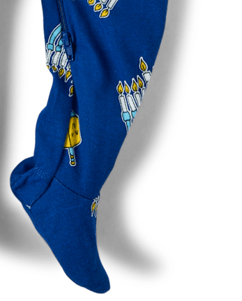 Baby And Toddler Matching Family Hanukkah Snug Fit Cotton Footed One Piece Pajamas - NAVY NARROWS