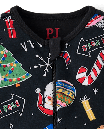 Baby And Toddler Matching Family Christmas Icon Snug Fit Cotton Footed One Piece Pajamas - BLACK