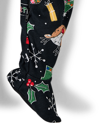 Baby And Toddler Matching Family Christmas Icon Snug Fit Cotton Footed One Piece Pajamas - BLACK