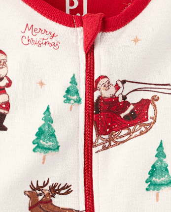 Baby And Toddler Matching Family Santa Sleigh Snug Fit Cotton Footed One Piece Pajamas