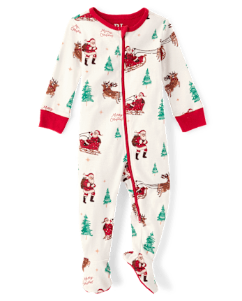 Baby And Toddler Matching Family Santa Sleigh Snug Fit Cotton Footed One Piece Pajamas