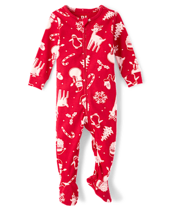Baby And Toddler Matching Family Christmas Icon Snug Fit Cotton Footed One Piece Pajamas