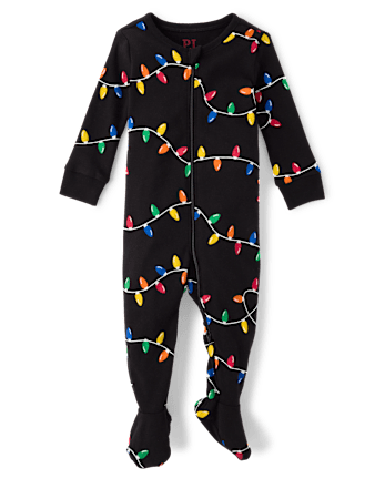 Baby And Toddler Matching Family Christmas Lights Snug Fit Cotton Footed One Piece Pajamas