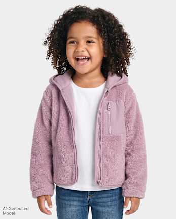 Toddler Girls Heavyweight Sherpa Zip Up Hoodie - ANTIQUE IRIS CL