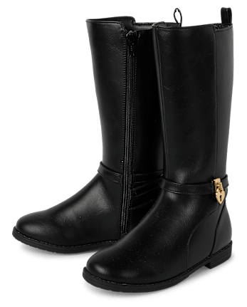 Girls Heart Charm Tall Boots - BLACK