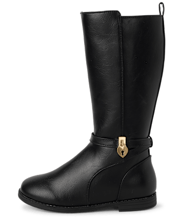 Girls Heart Charm Tall Boots - BLACK