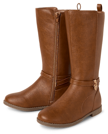 Girls Heart Charm Tall Boots - TAN