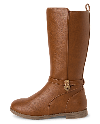 Girls Heart Charm Tall Boots - TAN
