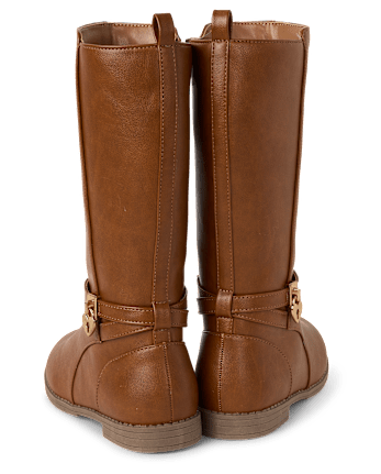 Girls Heart Charm Tall Boots - TAN