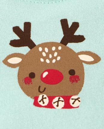 Baby Christmas Reindeer Graphic Bodysuit - MINT CREAM