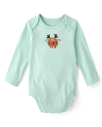 Baby Christmas Reindeer Graphic Bodysuit - MINT CREAM
