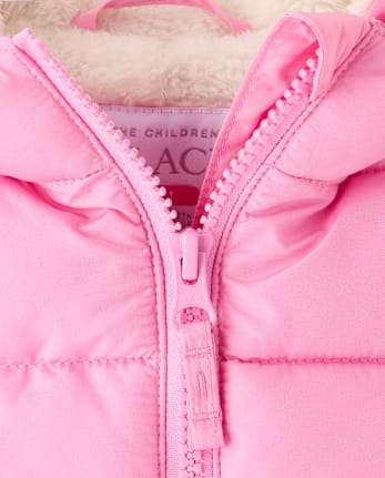 Toddler Girls Bow Faux Fur Lined Bubble Puffer Jacket