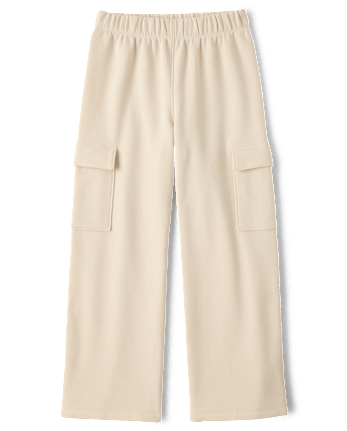 Girls Premium Fleece Wide Leg Cargo Pants
