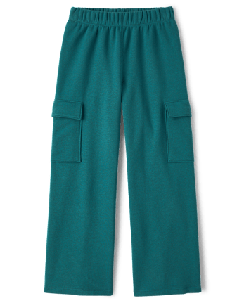 Girls Premium Fleece Wide Leg Cargo Pants
