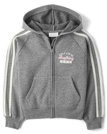 Girls Graphic Side Stripe Premium Fleece Zip Up Hoodie