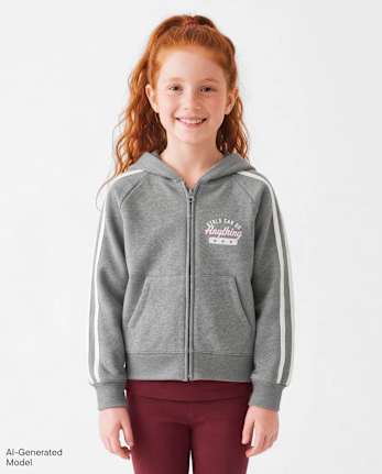 Girls Graphic Side Stripe Premium Fleece Zip Up Hoodie - H/T HOUND