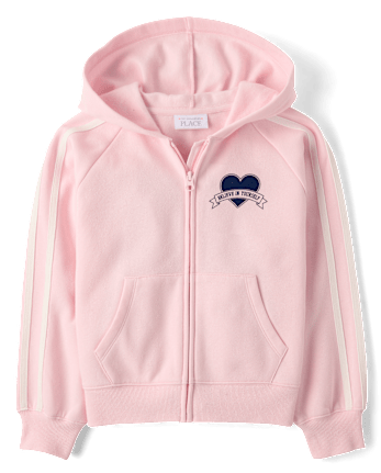 Girls Graphic Side Stripe Premium Fleece Zip Up Hoodie
