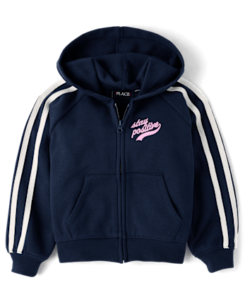 Sweat à capuche zippé en polaire premium avec rayures latérales graphiques pour filles