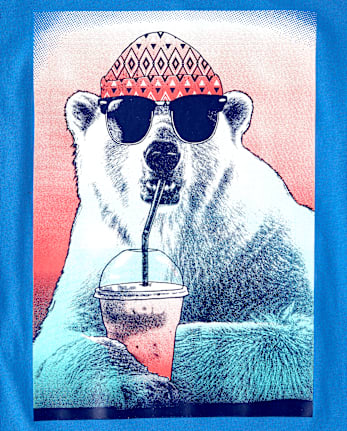 Boys Polar Bear Drink Graphic Tee - GLASS BLUE CL
