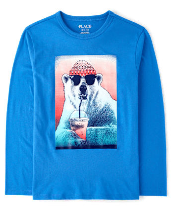 Boys Polar Bear Drink Graphic Tee - GLASS BLUE CL