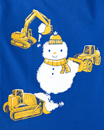 Baby And Toddler Boys Construction Vehicle Snowman Graphic Tee - QUENCH BLUE