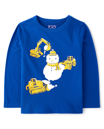 Baby And Toddler Boys Construction Vehicle Snowman Graphic Tee - QUENCH BLUE
