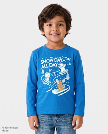 Baby And Toddler Boys Snow Day Graphic Tee - GLASS BLUE CL