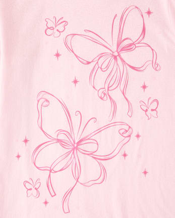 Girls Ribbon Butterfly Graphic Tee - ROSE MIST