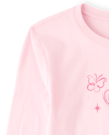 Girls Ribbon Butterfly Graphic Tee - ROSE MIST