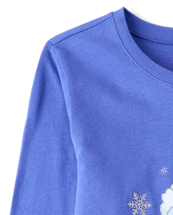 Girls Glitter Disco Ball Snowman Graphic Tee - BLUE SAPPHIRE