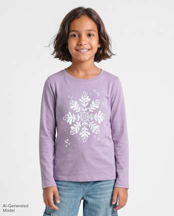 Girls Snowflake Graphic Tee - ORCHID BREEZE