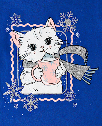 Girls Winter Cat Graphic Tee - EDGE BLUE