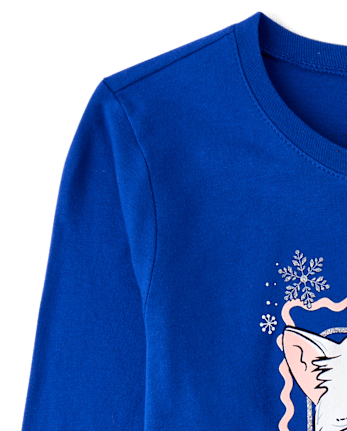 Girls Winter Cat Graphic Tee - EDGE BLUE
