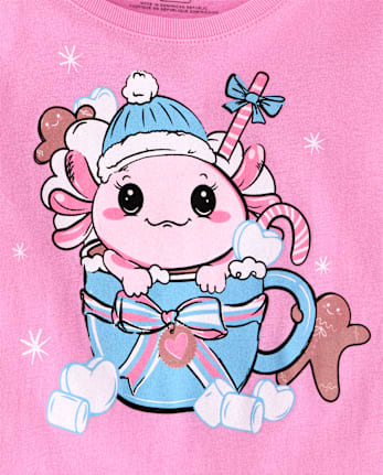 Girls Winter Axolotl Graphic Tee - PERFECTLY PINK