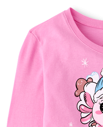 Girls Winter Axolotl Graphic Tee - PERFECTLY PINK