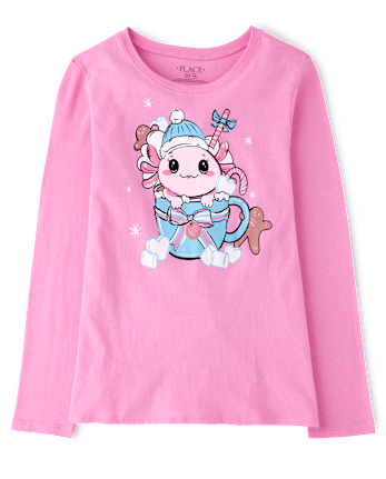Girls Winter Axolotl Graphic Tee - PERFECTLY PINK
