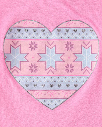 Girls Fairisle Heart Graphic Tee - PERFECTLY PINK