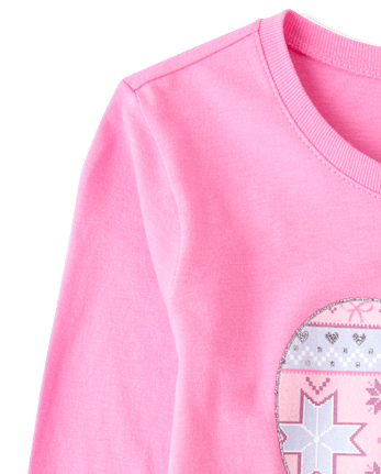Girls Fairisle Heart Graphic Tee - PERFECTLY PINK