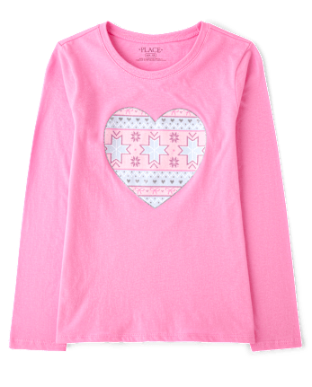 Girls Fairisle Heart Graphic Tee - PERFECTLY PINK