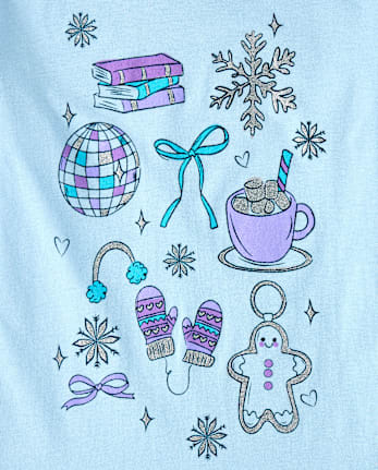 Girls Winter Doodles Graphic Tee - BLUE AIR