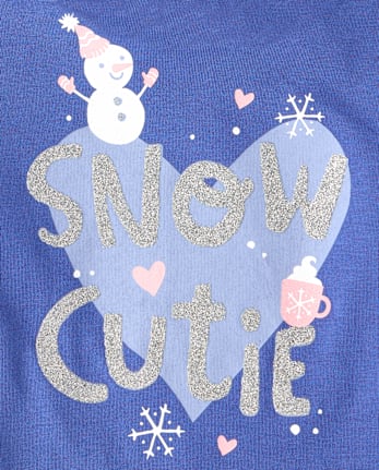 Baby And Toddler Girls Glitter Snow Cutie Graphic Tee - BLUE SAPPHIRE