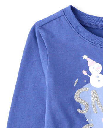 Baby And Toddler Girls Glitter Snow Cutie Graphic Tee - BLUE SAPPHIRE
